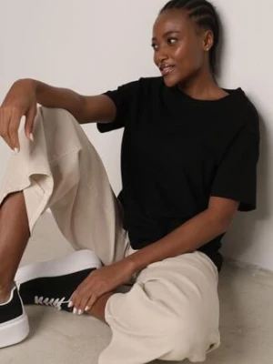 Czarny T-shirt z Bawełny Typu Oversize Nedika