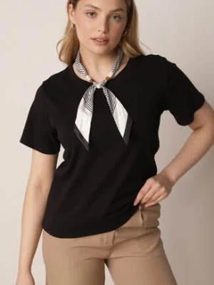 Czarny T-shirt z Bawełny w Klasycznym Stylu z Apaszką Bluestel melya by melody