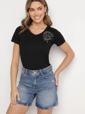 Czarny T-shirt z Bawełny z Cyrkoniowym Wzorem Uliavira glo-story