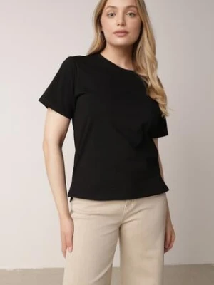 Czarny T-shirt z Bawełny z Dłuższym Tyłem i Rozcięciami po Bokach Cordalea romee's