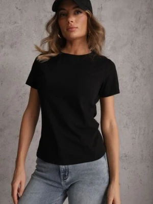 Czarny T-shirt z Bawełny z Okrągłym Dekoltem Nedima jstyle