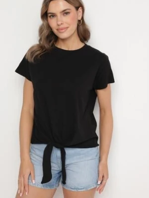 Czarny T-shirt z Bawełny z Ozdobnym Wiązaniem Sunitra glo-story