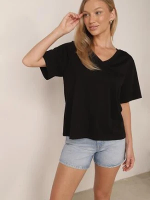 Czarny T-shirt z Bawełny z Trójkątnym Dekoltem Siliphe jumelle