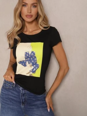 Czarny T-shirt z Bawełny Zdobiony Nadrukiem Aizana glo-story