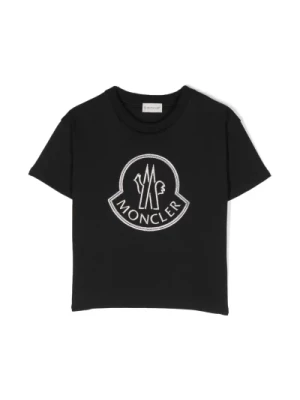 Czarny T-shirt z haftowanym logo dla chłopców Moncler