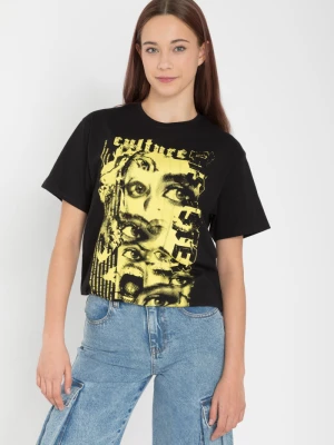 Czarny T-shirt z nadrukiem z przodu Reporter