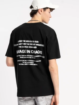 Czarny t-shirt z nadrukiem z tyłu Reporter