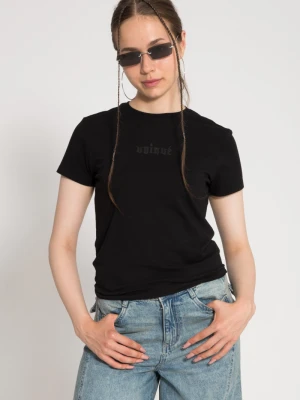 Czarny t-shirt z ozdobnym nadrukiem na wysokości piersi Reporter Young