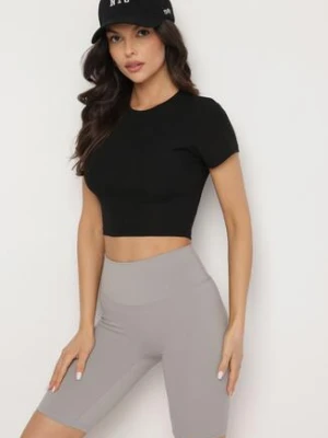 Czarny T-shirt z Prążkowanego Materiału o Krótkim Kroju Telunna glo-story