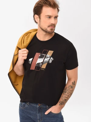 Czarny t-shirt z printem, Comfort Fit, T-SITE Volcano