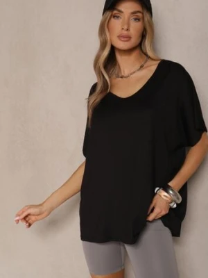 Czarny T-shirt z Wiskozą w Stylu Nietoperza Liofala new collection