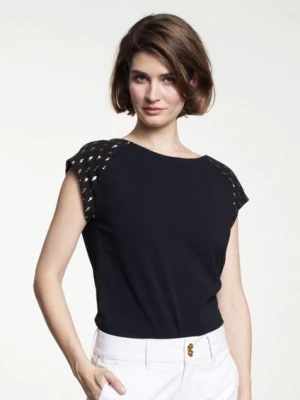 Czarny T-shirt ze złotym nadrukiem damski OCHNIK