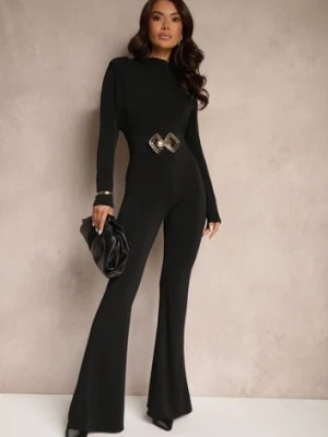 Czarny Taliowany Kombinezon Koktajlowy z Ozdobnym Wycięciem z Tyłu Sewini allyson