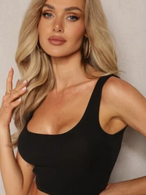 Czarny Tank Top z Elastycznej Bawełny z Głębokim Dekoltem Omaliana glo-story