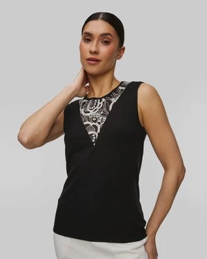 Czarny Top Damski Z Koronką Sportalm