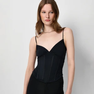 Czarny top gorsetowy na cienkich ramiączkach House