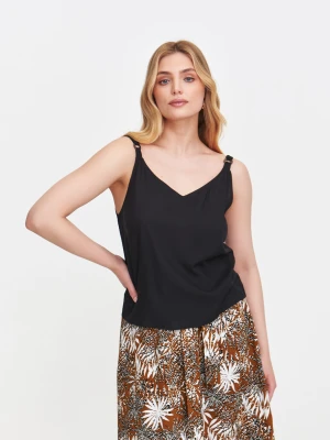 Czarny top na ramiączkach z aplikacją Top Secret
