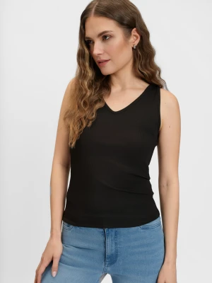 Czarny top na ramiączkach z dekoltem v-neck TOP SECRET