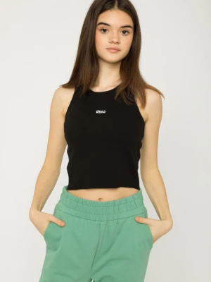 Czarny top na ramiączkach z haftem Reporter