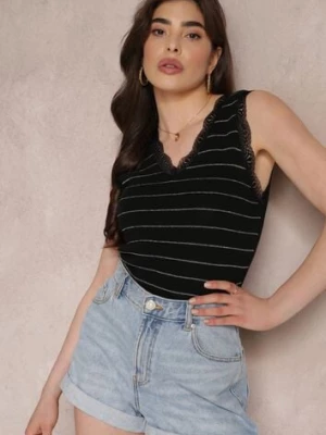 Czarny Top Ozdobiony Subtelną Koronką i Metaliczną Nicią z Wiskozy Atatada elsa.m by may