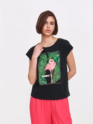 Czarny top regular z nadrukiem Top Secret