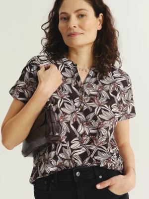 Czarny top w kwiaty dekolt v Greenpoint