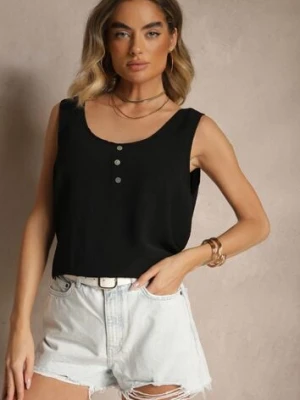 Czarny Top z Bawełną Ozdobiony Guzikami Ulosiella defox