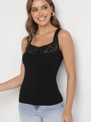 Czarny Top z Bawełny Ozdobiony Koronkową Wstawką Arithara romee's