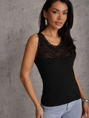 Czarny Top z Bawełny Ozdobiony u Góry Koronką Berice romee's