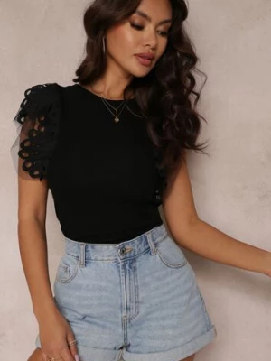 Czarny Top z Bawełny z Ozdobną Koronką Adexis elsa.m by may