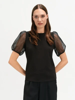 Czarny top z bufiastym rękawem Top Secret