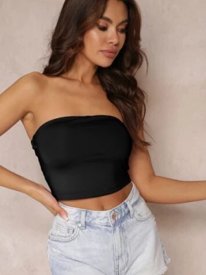 Czarny Top z Elastycznej Tkaniny z Gumką z Tyłu Fynla by swan