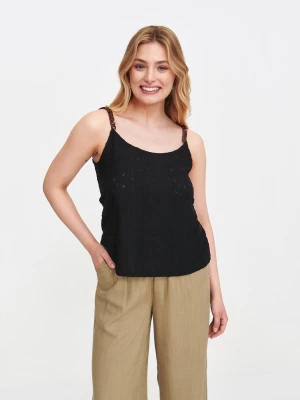 Czarny top z haftowanymi elementami Top Secret