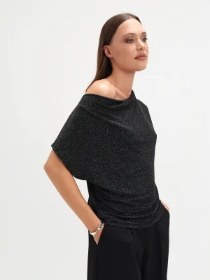 Czarny top z marszczonym dekoltem Top Secret