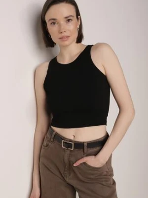 Czarny Top z Prążkowanego Materiału Zitessa jstyle