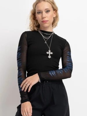 Czarny top z rękawami z przeźroczystej siateczki Reporter Young