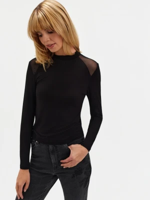 Czarny top z tiulowymi wstawkami Top Secret