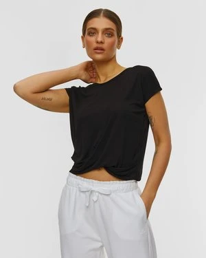 Czarny Top Z Węzłem Z Wiskozy Deha