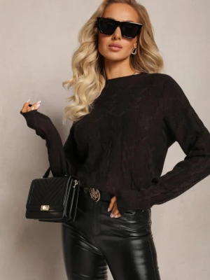 Czarny Warkoczowy Sweter z Długim Rękawem i Ściągaczami Kaviss Wool Fashion