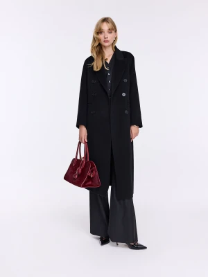 Czarny wełniany płaszcz typu double face TARANKO