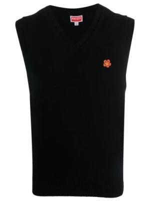Czarny Wełniany T-Shirt Polo Kamizelka Kenzo