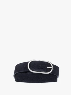 Czarny welurowy pasek damski ze srebrną klamrą Ryłko