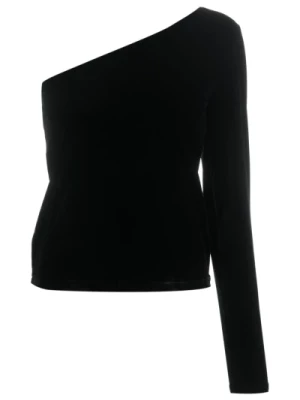Czarny Welurowy Sweter z Jednym Ramieniem Ralph Lauren