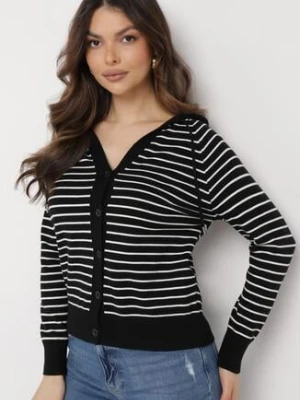 Czarny Wiskozowy Kardigan w Paski z Kapturem Alaneil elsa.m by may