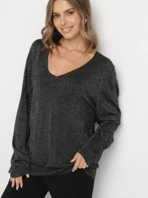 Czarny Wiskozowy Sweter o Pudełkowym Kroju z Metaliczną Nitką Essmia christy