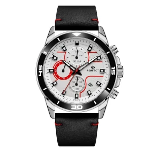Czarny zegarek męski na pasku duży solidny Perfect CH02L czarny Merg
