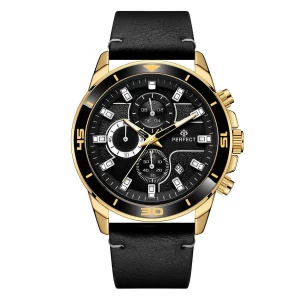 Czarny zegarek męski na pasku duży solidny Perfect CH02L czarny Merg
