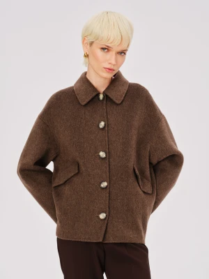 Czekoladowa kurtka oversize typu double face TARANKO