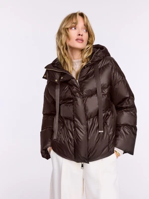 Czekoladowa kurtka puchowa z kapturem TARANKO