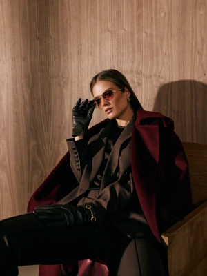 Czekoladowa marynarka dwurzędowa z wełną TARANKO